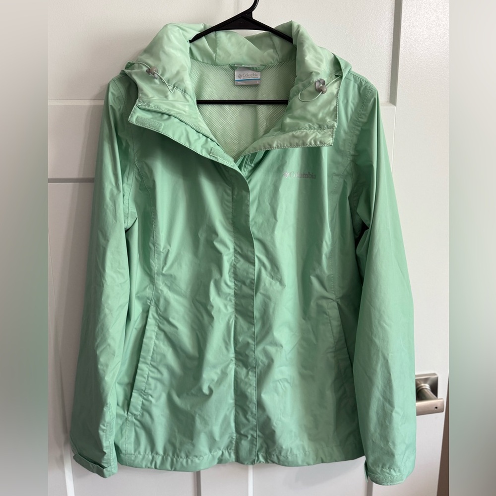 Columbia Sportswear Mint Green Windbreaker‎ Jacket Cinch Hood Zip Women's L